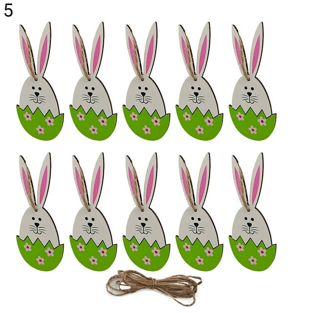 Sijial 10 Pcs Pendentif de Pâques Coloré Décoration Maison en Bois Dessin Animé Œuf Rabbit pour Fête