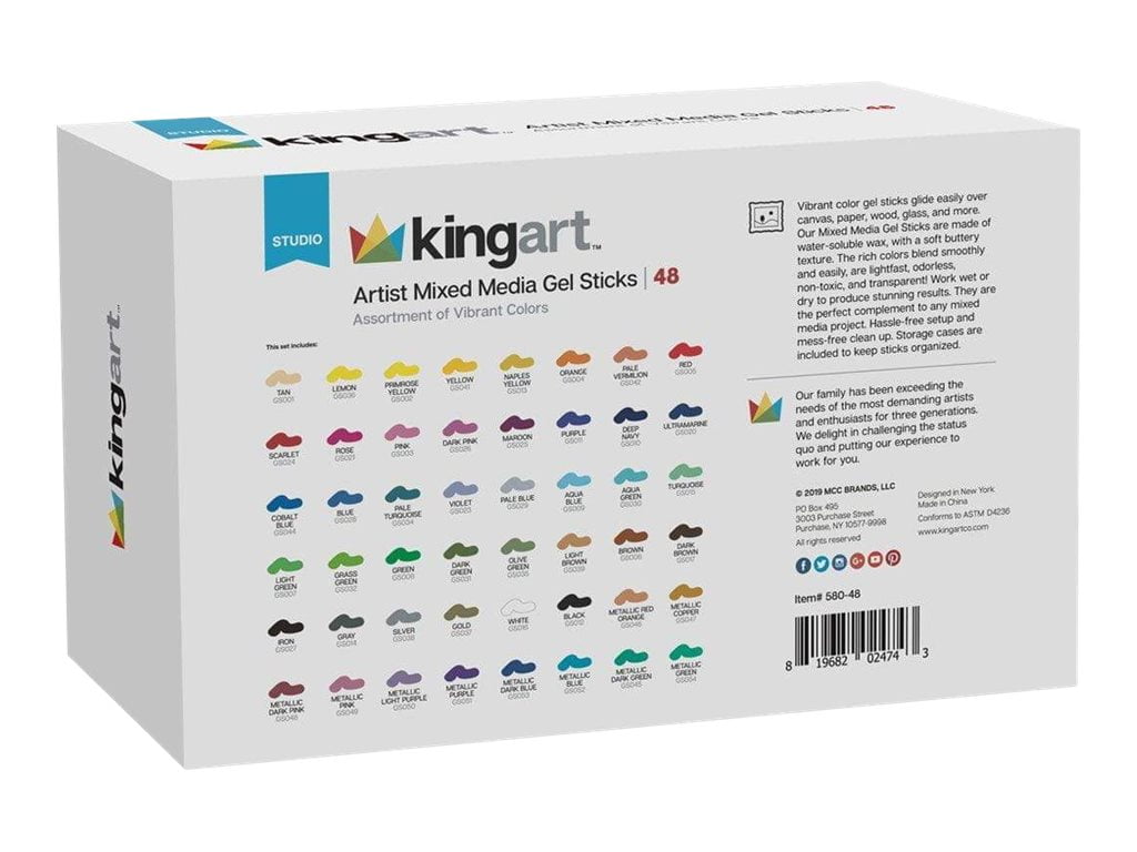 KINGART Mixed Media Gel Sticks , Set of 48 Colors