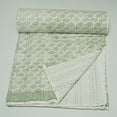 thumbnail image 2 of Handmade Green Leaf Indian Kantha Quilt â€“ Soft Cotton Block Print Bedspread for Fresh Modern Home Decor, 2 of 10