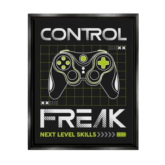 Control Freak Video Game Phrase Art for Kids Graphic Art Jet Black Framed Art Print Wall Art