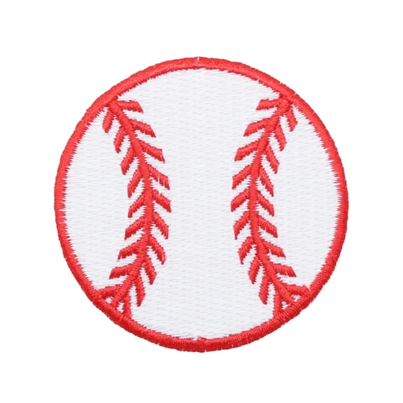 1-1/2 Inch Baseball White and Red Stitching Embroidered Iron on Patch