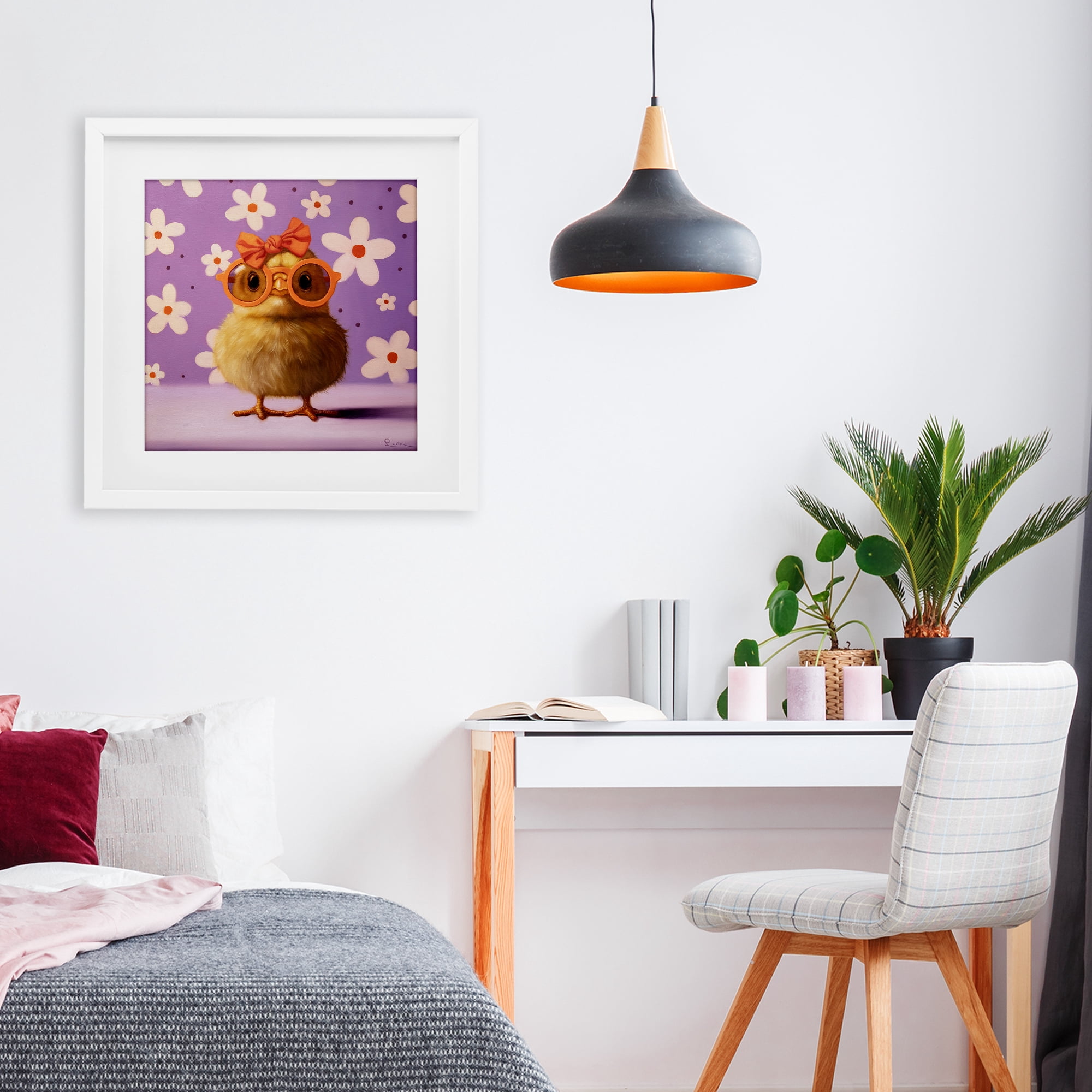 Stupell Industries Bow Peep Groovy Chick White Framed Print Under Glass, design by Lucia Heffernan