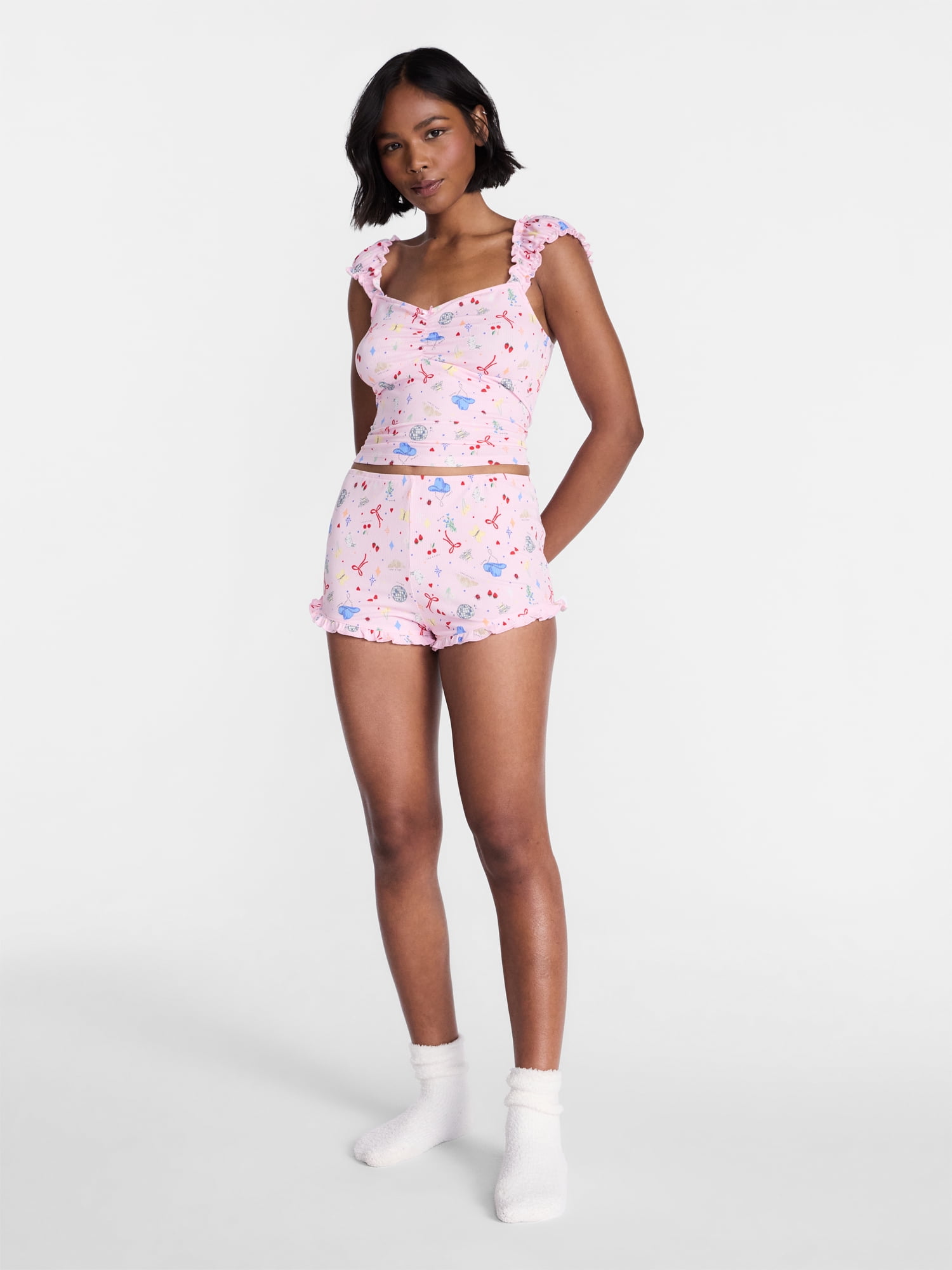 No Boundaries Cap Sleeve Top and Shorts Sleep Set, 2-Piece, Women's XS-XXL