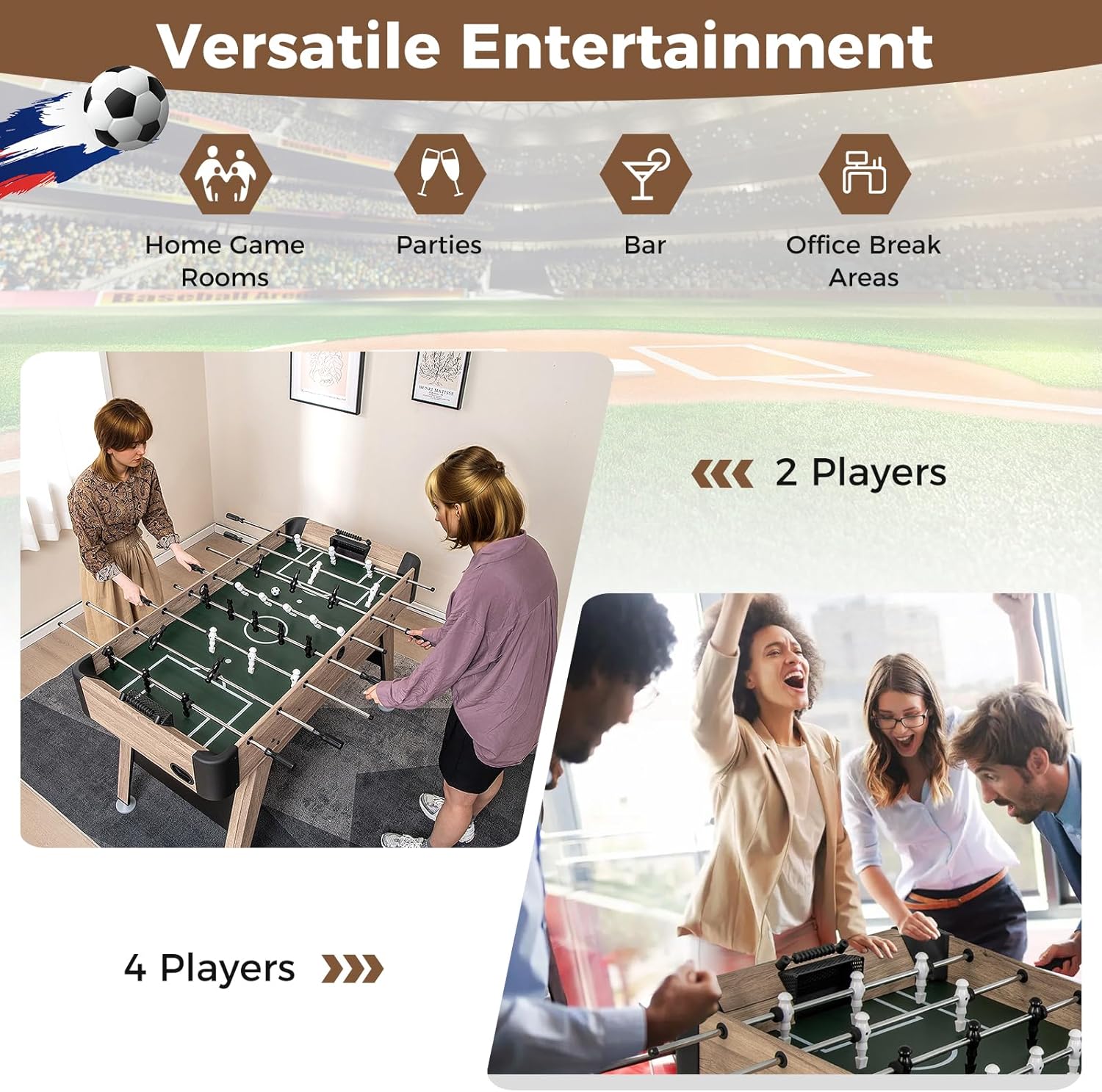 54 inch Foosball Table, Soccer Table Game Arcade Table Soccer Indoor Game