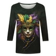 thumbnail image 4 of Cavosen Carnival Womens Casual Tops 3/4 Sleeves Mardi Gras Shiny Mask Graphic Print Tops Round Neck Party Festival Blouse Loose Trendy Holiday Shirts Dressy Party Funny T-Shirt M, 4 of 5