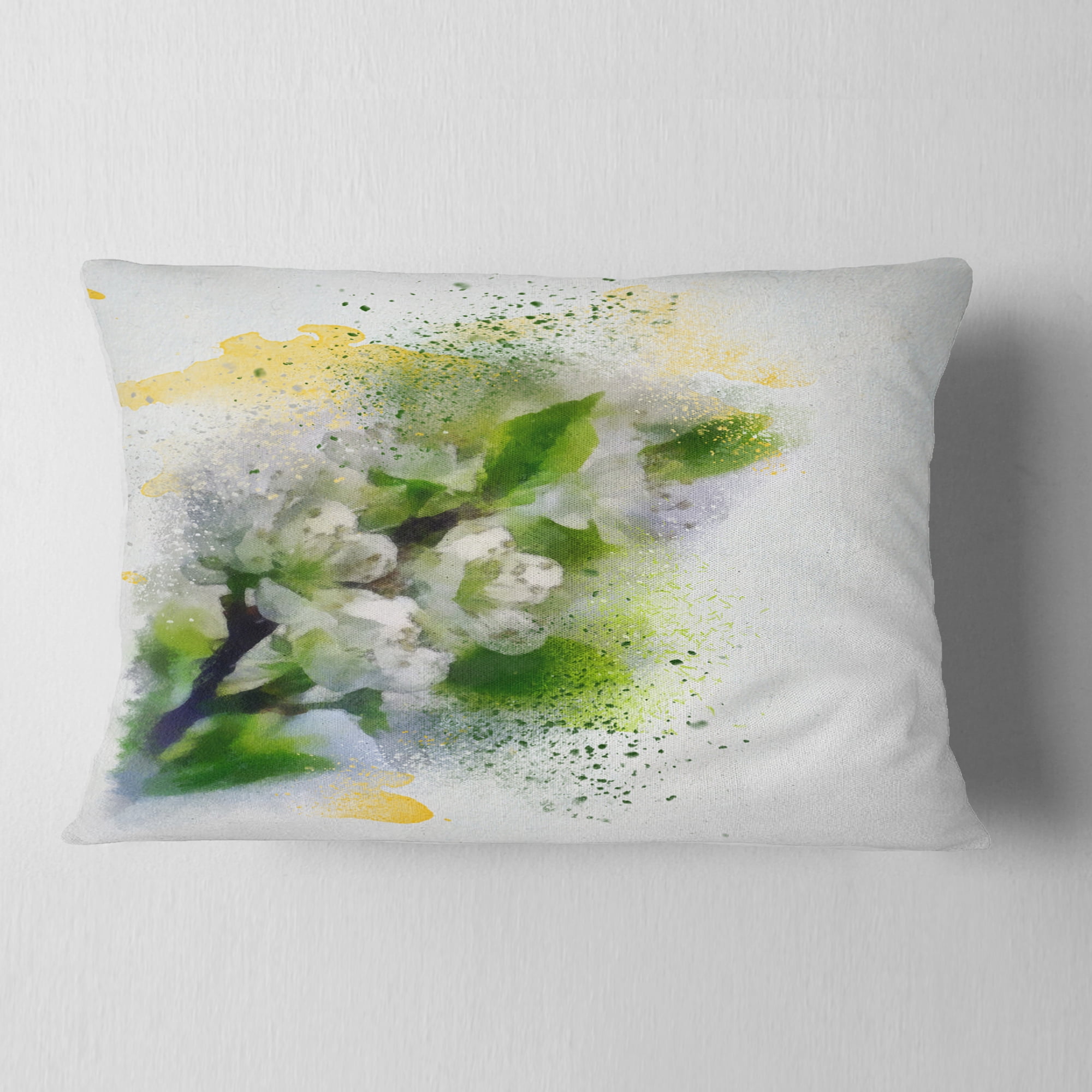 Designart Cherry Branch with Leaves and Flowers - Flower Throw Pillow - 12x20