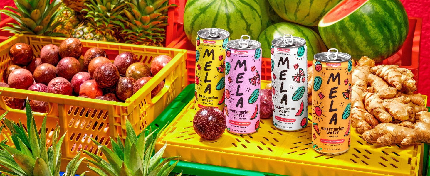 Mela Water Watermelon Juice Drink, with Electrolytes, Antioxidants & Vitamin C, Pineapple Flavor, 16.9 fl oz Bottles, 12 Pack, Liquid Beverage