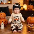 thumbnail image 2 of HCNTES Baby Boy Clothes Newborn Halloween Onesie Baby My 1st Halloween Printed Long Sleeve Top Pants Hat Baby Boys' Clothing Sets, 2 of 4