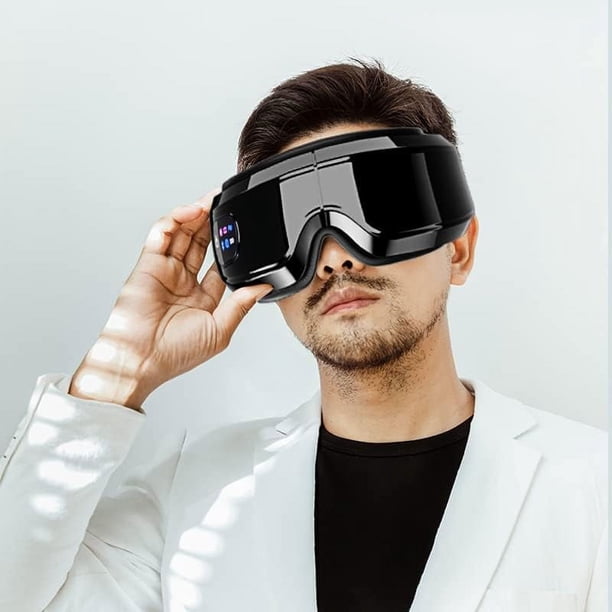 Compresa caliente a temperatura constante, vibración multifrecuencia y música Bluetooth, masajeador de ojos con amasamiento de bolsa de aire (grande, negro)