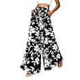 thumbnail image 6 of Boho Palazzo Pants for Women Casual Trendy Vacation Wide Leg Pants Fall Lounge Drawstring High Waisted Trousers Black, 2XL, 6 of 6