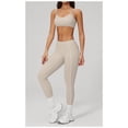 thumbnail image 3 of PISONIC Women Workout Sets Color Block Twist Back Layered Sports Bra Twist Waist Leggings Gym Yoga Outfits, 3 of 6