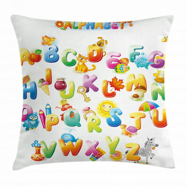 Educational Throw Pillow Cushion Cover, Cheerful Cartoon Fun Alphabet  Design for Kids Cute Font Preschool Kindergarten, Decorative Square Accent  Pillow Case, 16 X 16 Inches, Multicolor, by Ambesonne - Walmart.com