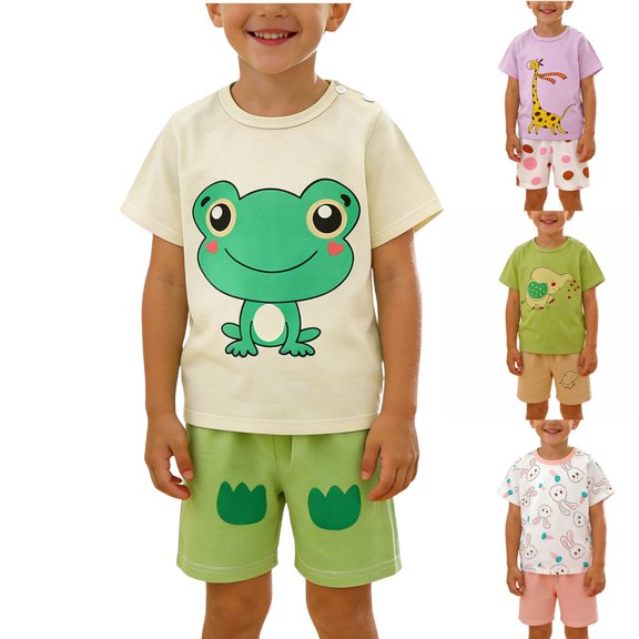 Bixock Toddler Boys Cute Graphic Short Sleeve Sets,Kids Crew Neck Tee Matching Elastic Waist Shorts 2 Piece Summer Outfit Set for 0-6 Years Kids Clothings
