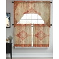thumbnail image 3 of Red Beige Kitchen Curtain and Valance Set 3 Pieces,Rod Pocket Short Tier Curtains 36 Inch Length,Vintage Boho Ethnic Geometric Abstract Art Swag Topper Small Window Treatment for Cafe Bathroom, 3 of 6