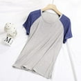 thumbnail image 2 of FRSASU Womens T Shirts Short Sleeve Pajama Tops Color Block Round Neck Soft Loose Shirts Casual Tops Blue, 2 of 3