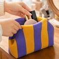 thumbnail image 4 of Knitted Cosmetic Organizer Pouch with Large Capacity and Flap Closure, Purple and Yellow Striped, for Women, Travel Bag Organizer, 4 of 6