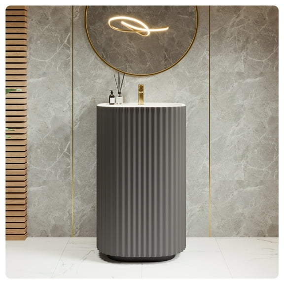 Eviva Haven 20"W x 16"D Dark Gray Solid Surface Pedestal Sink