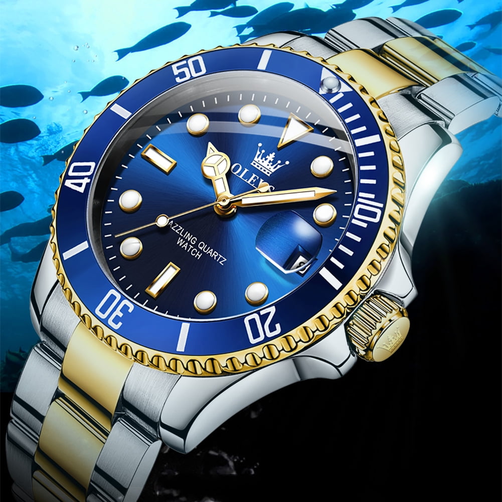 OLEVS Watches for Men Classic with Date Business Dress Luxury Big Face Green/Black/Blue Waterproof Luminous Mens Wrist Watch Analog Two Tone Stainless Steel Men Watch