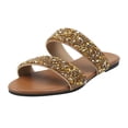 thumbnail image 4 of Dakaela Women's Rhinestone Flat Sandals Open Toe Slip on Slides Two Strap Summer Slippers Brown 9, 4 of 5