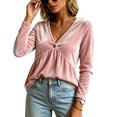 thumbnail image 2 of GEWSEY Velvet Tops for Women Dressy Casual V Neck Shirts Loose Fit Long Sleeve Vintage Velour Blouse Solid Holiday Party Outfits (Pink, 4XL), 2 of 7