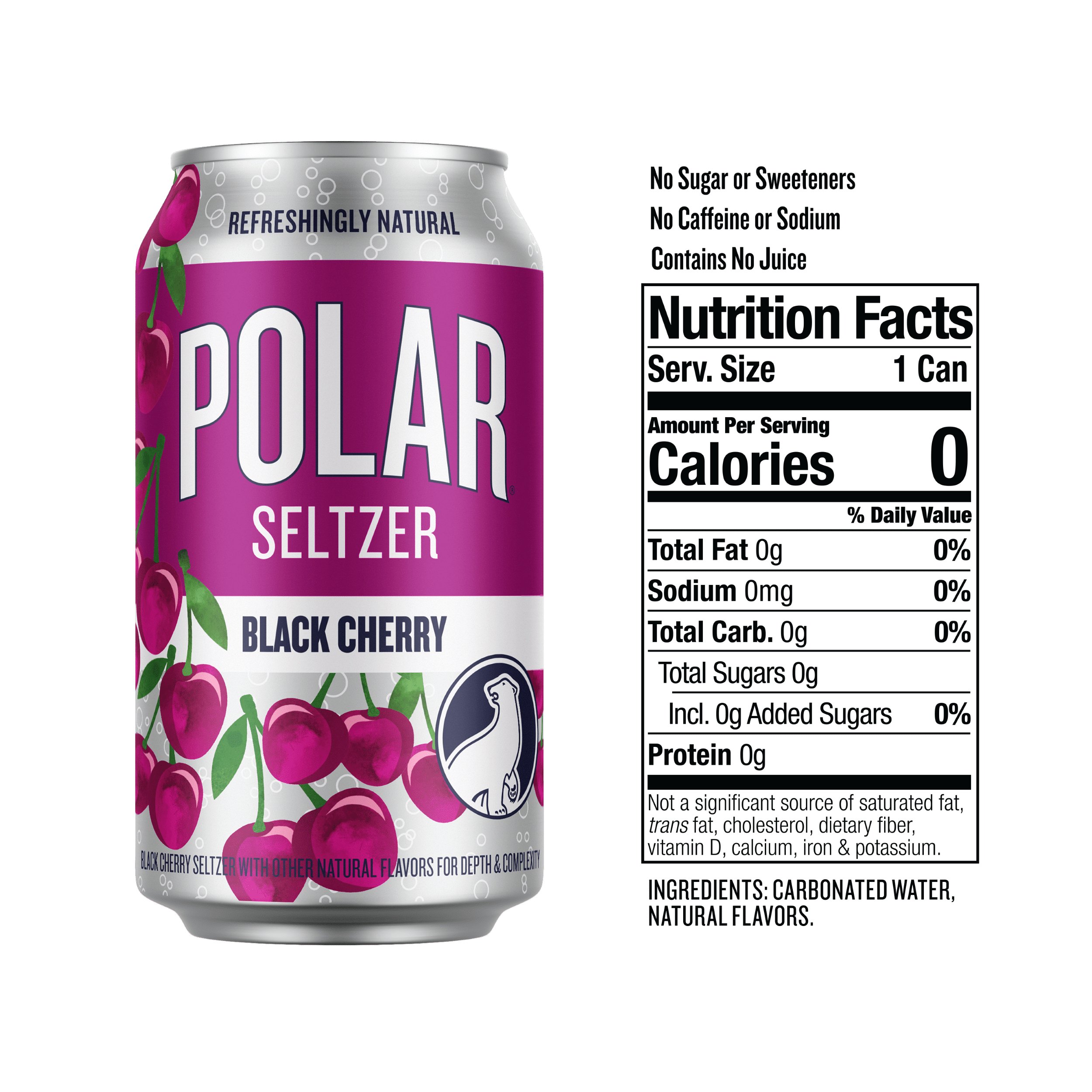 Polar Zero Calorie Black Cherry Sparkling Seltzer Water, 12 fl oz, 18 Pack Cans
