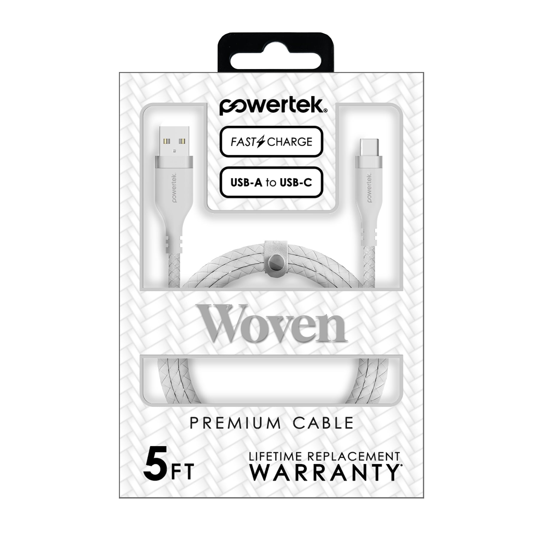 Liquipel Powertek USB-A to USB-C Woven Cable - White
