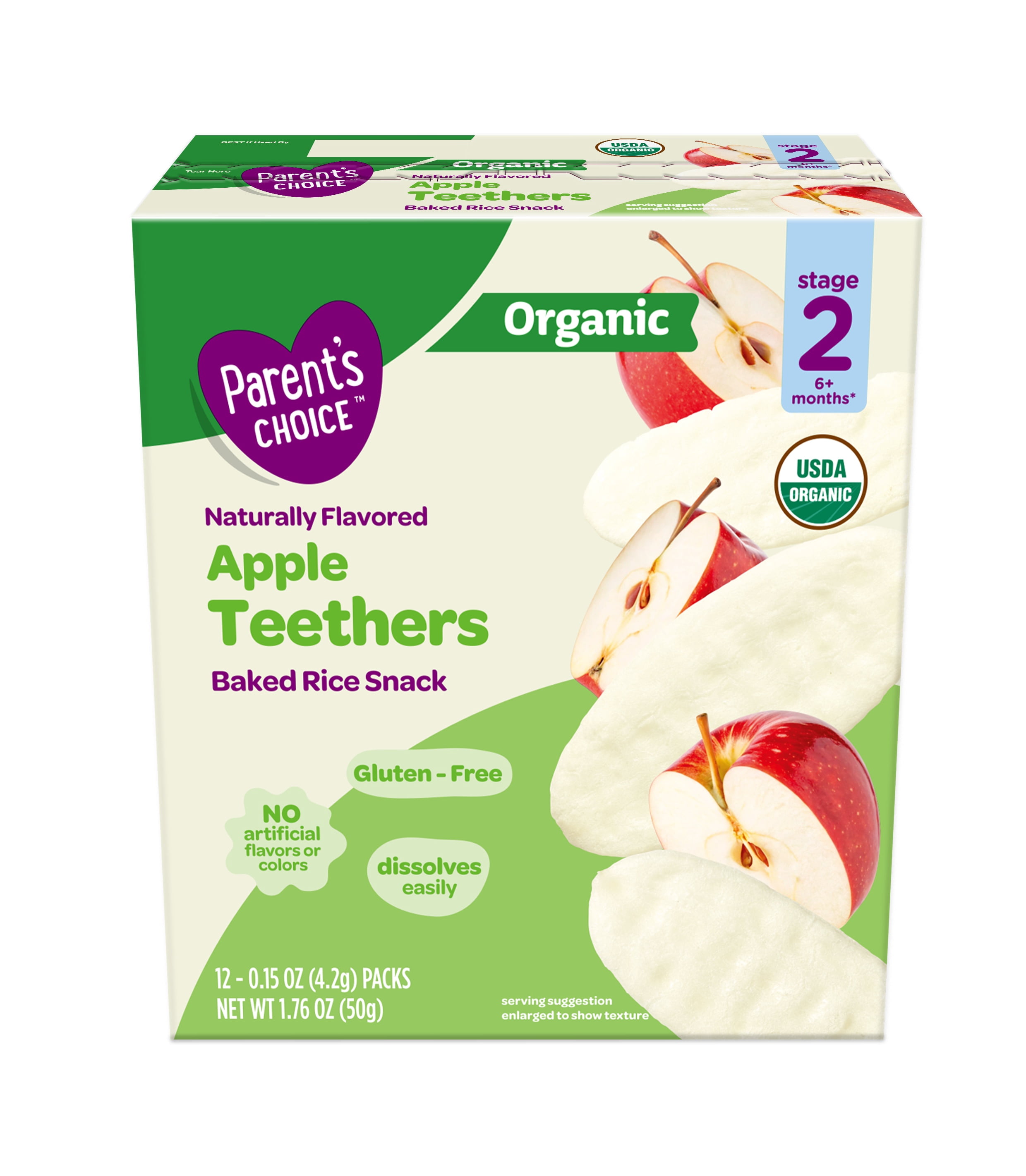 Parent's Choice Organic Apple Rice Rusks Baby Snacks, 0.15 oz, 12 Pack