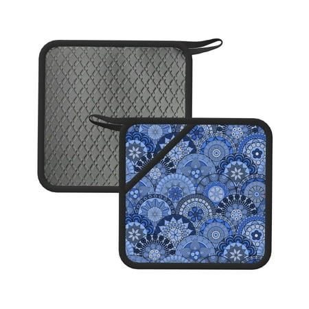 

Sikiie Blue Mandala Harmony Pot Holders Kitchen Insulation Mats Heat Resistant Pot-Holder Oven Anti-Scald Pads for Cooking Baking 7.1*7.1inch