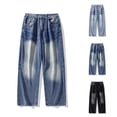 thumbnail image 2 of Luwomo Men Jeans Washed Gradient High Waist Wide Tapered Leg Streetwear Trousers Male Denim Pants, 2 of 8