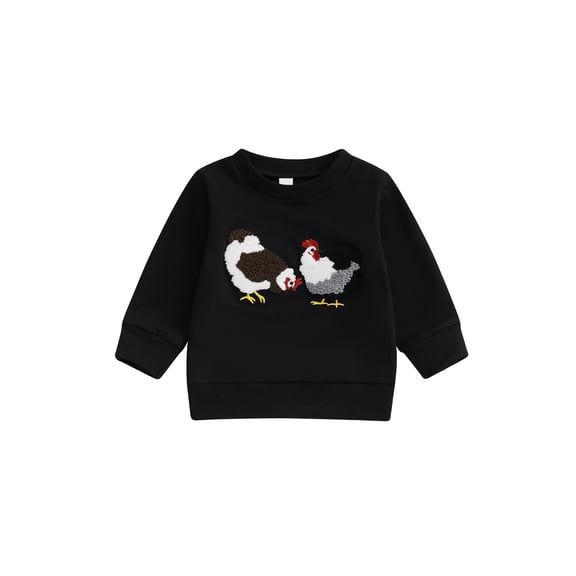 Toddler Baby Girl Boy Sweatshirt 6 12 18 24 Months 2T 3T 4T Rooster Embroidery Crew Neck Long Sleeve Pullover Tops Casual Streetwear for Winter Fall