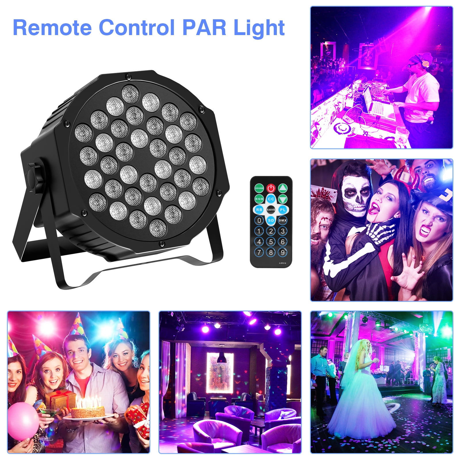 8PCS 36-LED RGB DJ Par Lights with Remote - DMX/Sound Sync for DJ, Wedding, Party, Club & Stage Lighting