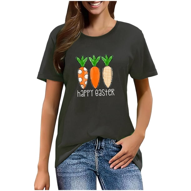 Mujeres Manga Corta de Verano Tops Pascua Impresa Cuello Redondo, Blusa de Moda Casual para la Primavera