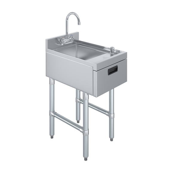 22.5 in. x 15 in. Stainless Steel Underbar Hand Sink with Soap and Towel Dispensers, 10 in. x 14 in. Bowl, Faucet, and Drain Basket