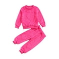thumbnail image 1 of Sedceaty Kids Winter Tracksuit, Flannel Solid Color Heart Pattern Round-Neck Long Sleeve T-Shirt + Pants for Little Girls, 1-5 Years, 1 of 6
