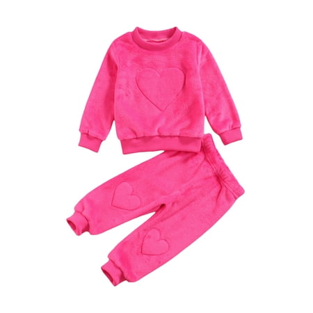 

Gwiyeopda Toddler Baby Girl Fuzzy Sherpa Sweatshirt Tops Pant Set Heart Tracksuit Outfit Set