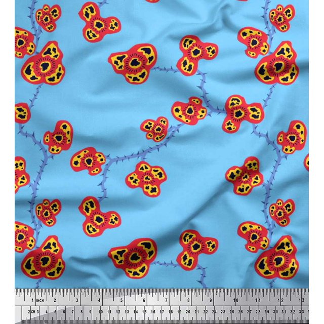 Soimoi polyester Crepe Fabric Flower Artistic Print Sewing Fabric Yard 52 Inch Wide