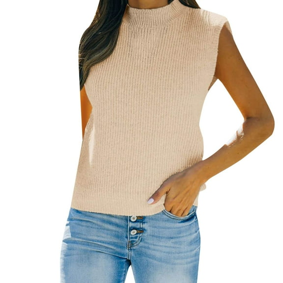 UJNDER Neck Knit Sweater Vest for Women Sleeveless Casual Ribbed Pullover Tank Beige XL