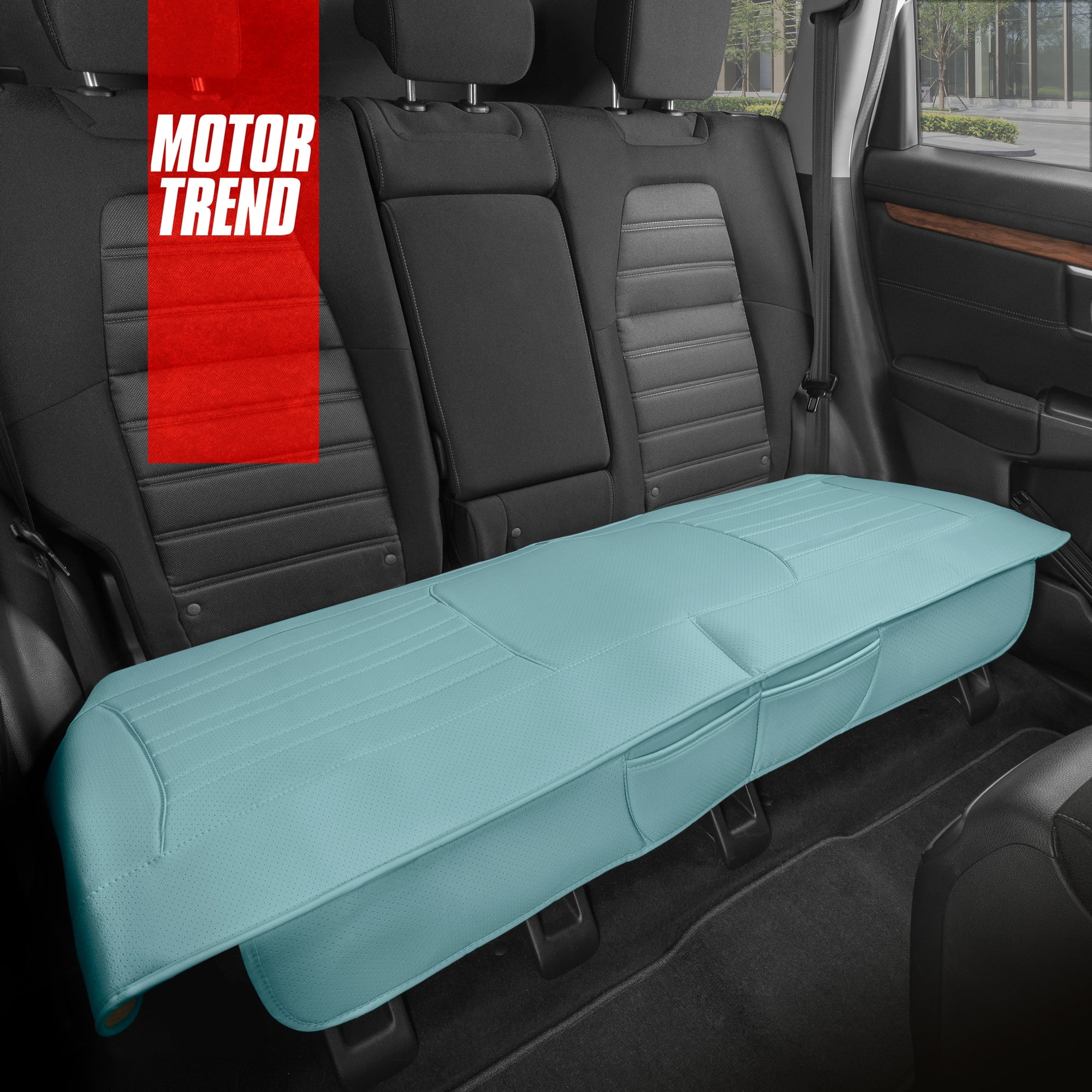 Motor Trend Faux Leather Padded Rear Bench Car Seat Cover, Storage Pockets Premium Cushion, Universal Fit Auto Interior, for Car Truck SUV Van, Mint