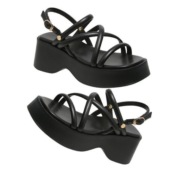 SEWCHICS PU Platform Wedge Sandals Black For Women Holidays 1 Pair 9.6x4.4x3.1in