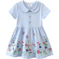 thumbnail image 4 of Likthione Vestido de manga corta para niñas y niños pequeños, vestido patinador acampanado con estampado de apliques de dibujos animados, vestido de algodón, 4 of 5