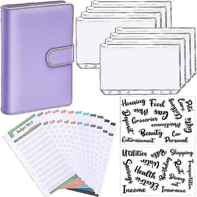 A6 Binder Budget Planner Notebook Covers Folder Size 6 Hole Pockets Plastic Zipper Money Saving Envelope zhangyuxiang LED