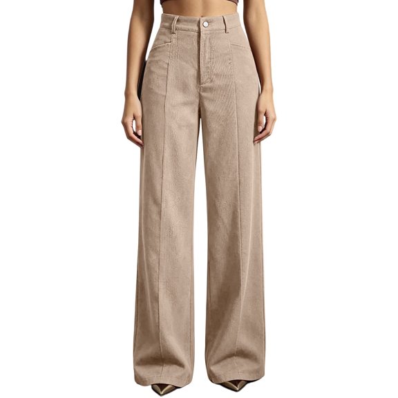 Ruimatai Womens Wide Leg Corduroy Pants High Waist Button Pocket Stretch Retro Casual Trousers