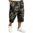 thumbnail image 2 of LTTVQM Men's Camo Capri Cargo Pants Realtree Leaf Camo Dual Side Cargo Pockets Stretch Waist Summer Fishing Casual Capri Shorts Army Green L, 2 of 7