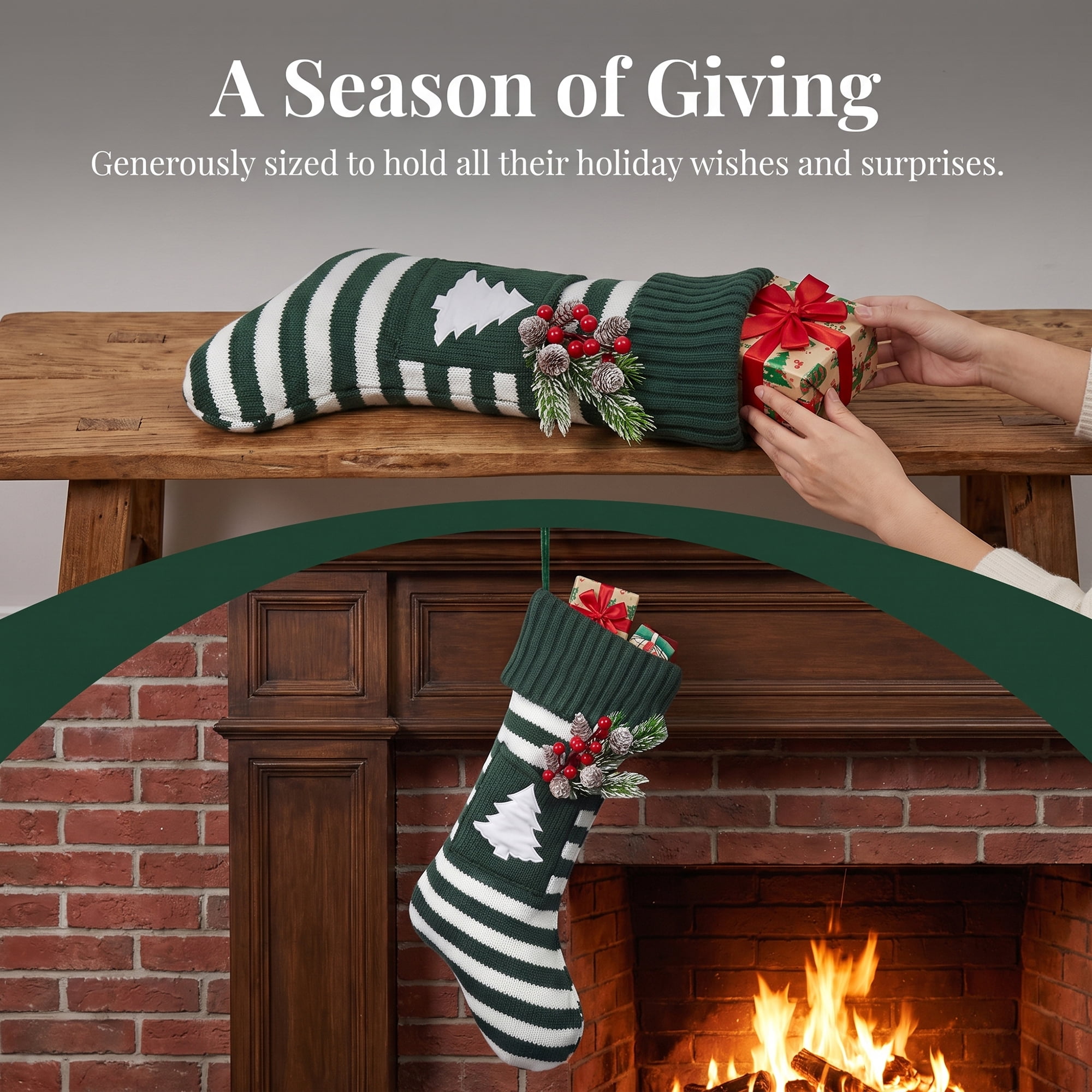 Unique Bargains Festive Christmas Stockings Luxury Cozy Lounge Accents Green Tree 18"