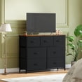 thumbnail image 2 of Commode pour Chambre avec 7 Tiroirs, Grand Commode avec Dessus en Bois, Commode en Tissu Noire avec Tiroirs de Rangement pour Salon, Garde-Robe, Entrée, Brun Rustique Noir, 2 of 8