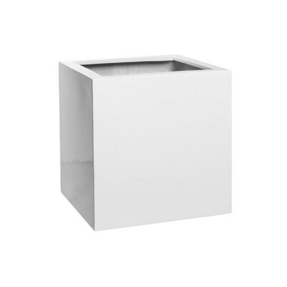 Pots de Poterie Cube Élégant en Fibre de Pierre Couleur : Pot Blanc Brillant - Taille du Bloc : 16x16x16
