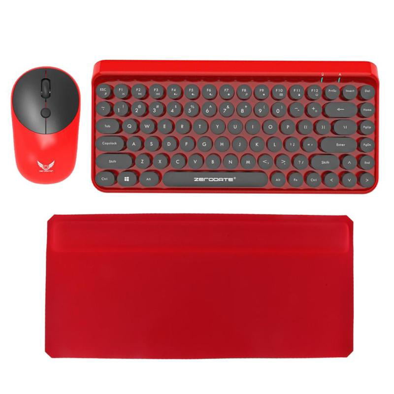 MagiDeal Round Key Keyboard and Cordless Mouse Combo Set Stylish Keycaps Red 
