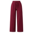 thumbnail image 5 of Ediodpoh Womens Pants Casual Solid Color Trouser Blend Drawstring Elastic Waist Pocket Long Wide Leg Linen L, 5 of 9
