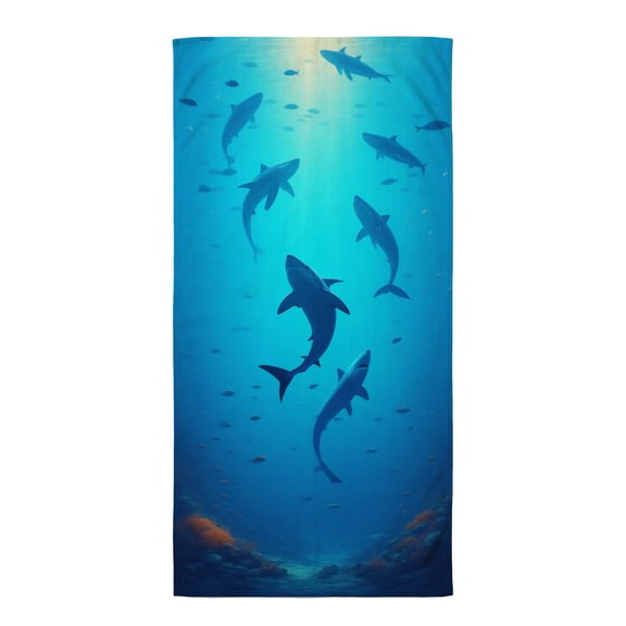 Shark beach towels for adults A group of sharks swimming in the ocean near a reef. super absorbent beach towel extra large beach towel beach towels microfiber cute beach accessories
