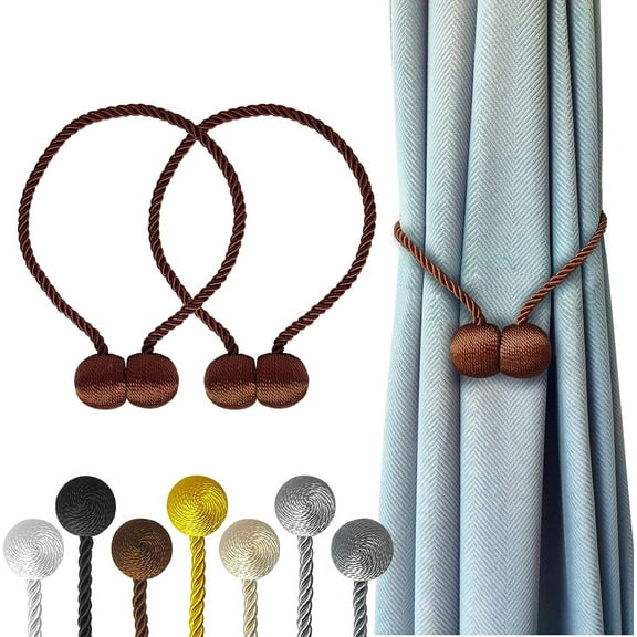 Magnetic Curtain Tiebacks Dark Brown 2 Pack, Curtain Tiebacks Buckles Holdbacks Holders Hooks Clip for Home Bedroom Office Decorative Thick or Thin Curtain